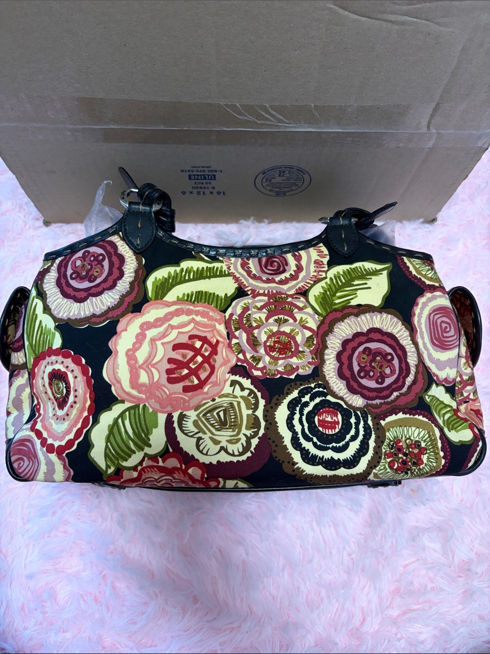 Brighton Floral Shoulder Bag in Black, Pink and Green - Picture 5 of 12